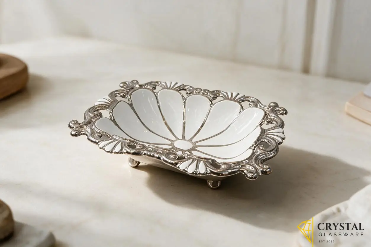 Elegant rattan-textured rectangular bowl 10.25 inch